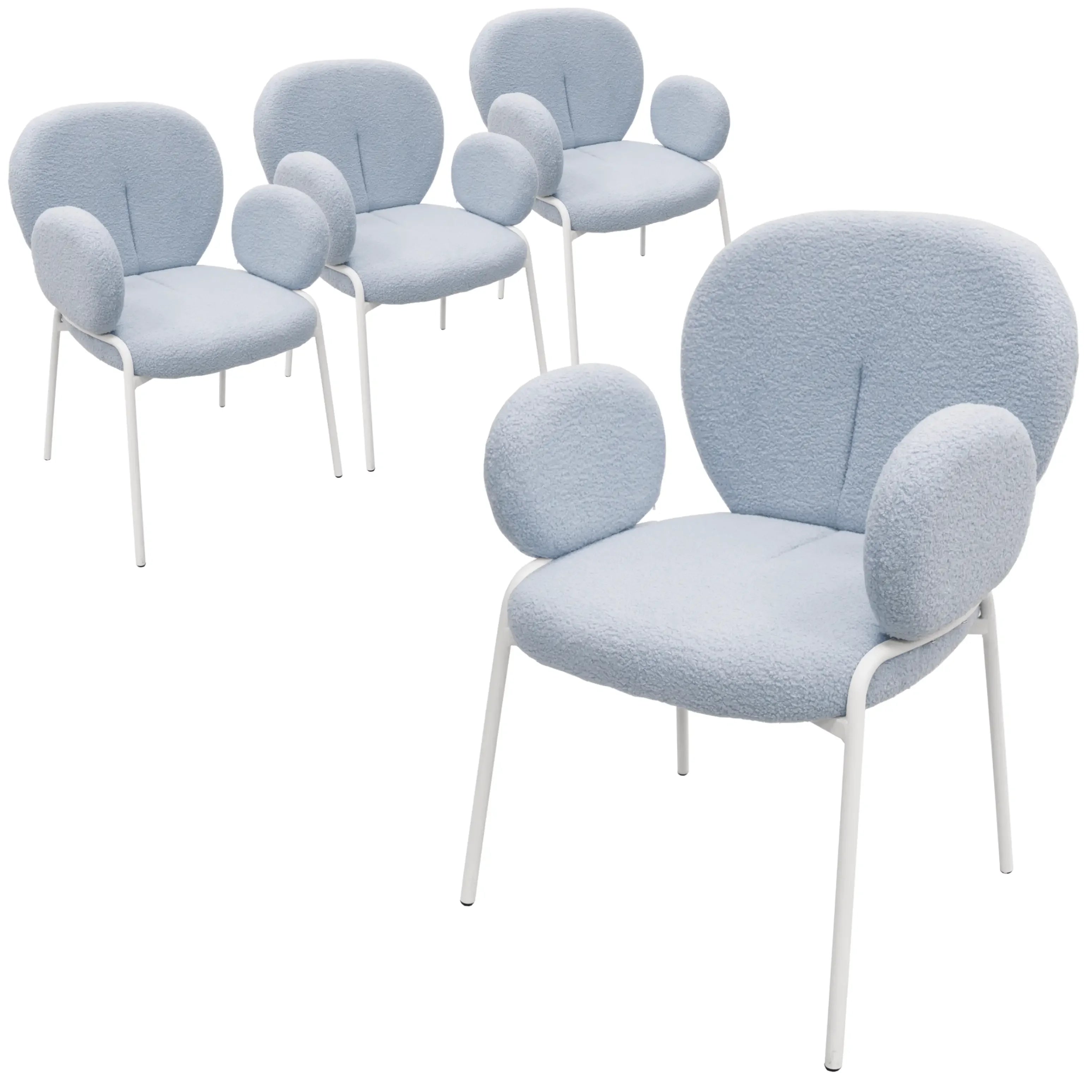 Celestial Dining Arm Chair in Boucle with White Iron Frame Set of 4 - Elax Furniture